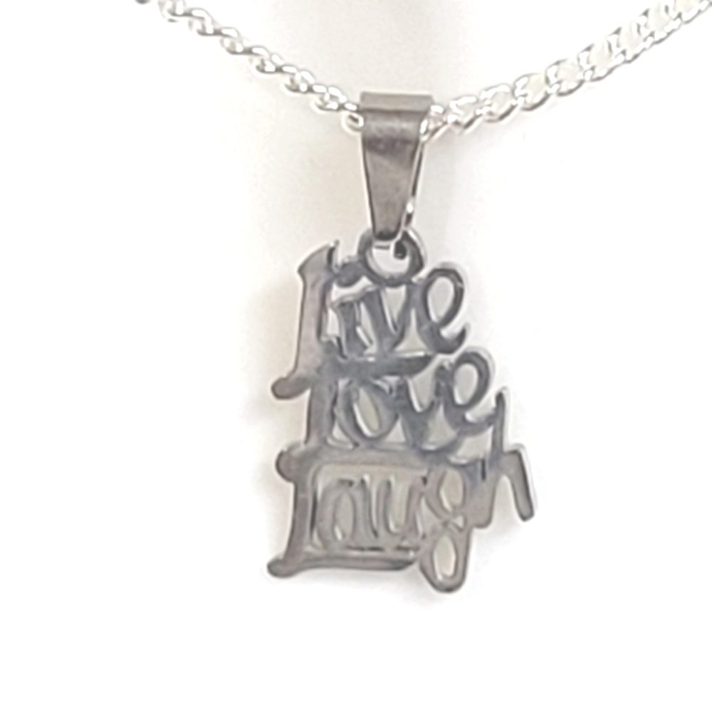 LIVE LAUGH LOVE Sterling Silver Chain With Stainless Steel Charm. Hand Crafted.